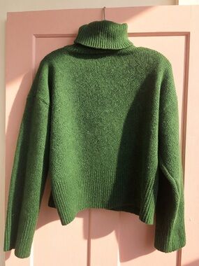 Vintage Green Turtleneck Sweater - Chunky Knit Pullover